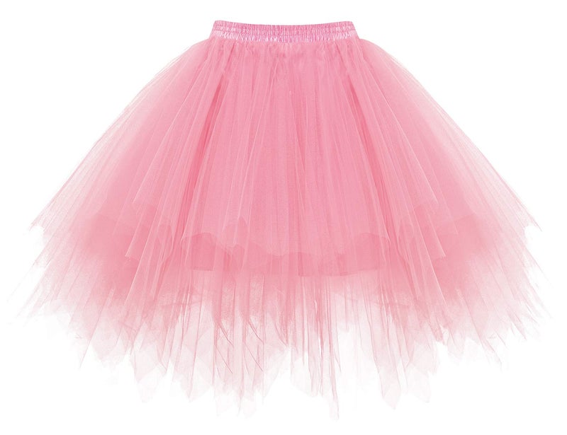 Bbonlinedress Pink Tutu for Women Adult Mini Puffy Tulle Skirt for Valentine's Day Bachelorette Party Bridal Shower Birthday Ballet Dance Skirts Princess Party Outfit Pink M - Image 2